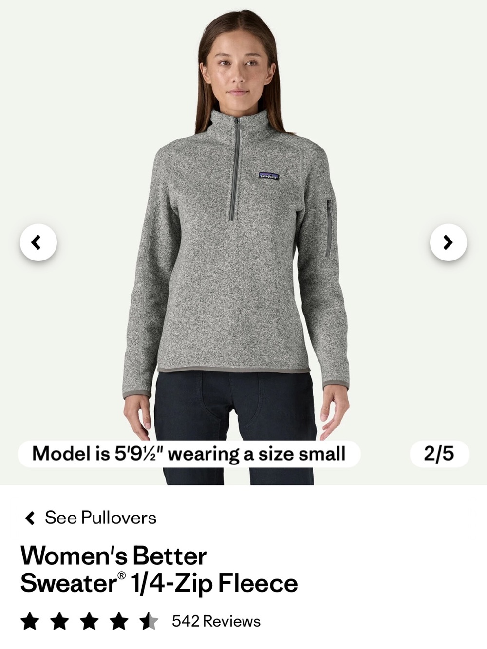 NWT Patagonia Better Sweater 1/4-Zip Fleece - Size XS - Silver Birch